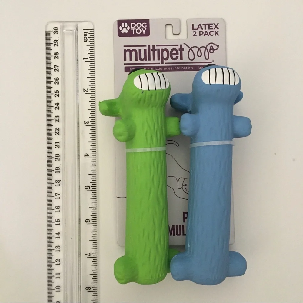 Dog Toy 2 Latex Squeakers Blue and Green 6” Fetch Toss Play NEW | Multipet